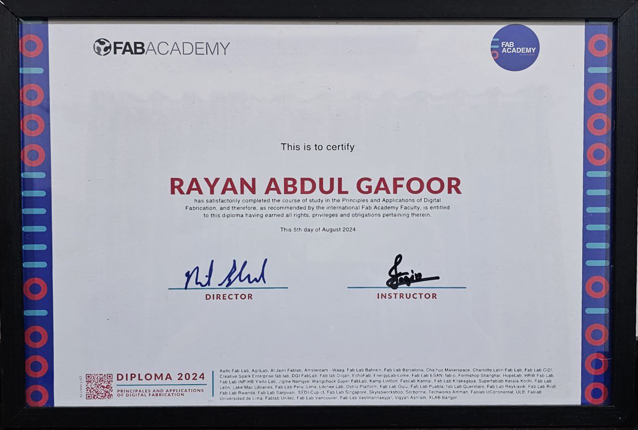 Rayan's Fab Academy Certificate